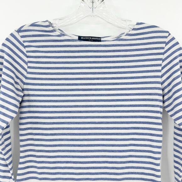 Brandy Melville Quarter Sleeve Striped Top Blouse Nautical Cropped Womens Sz OS - Picture 4 of 11